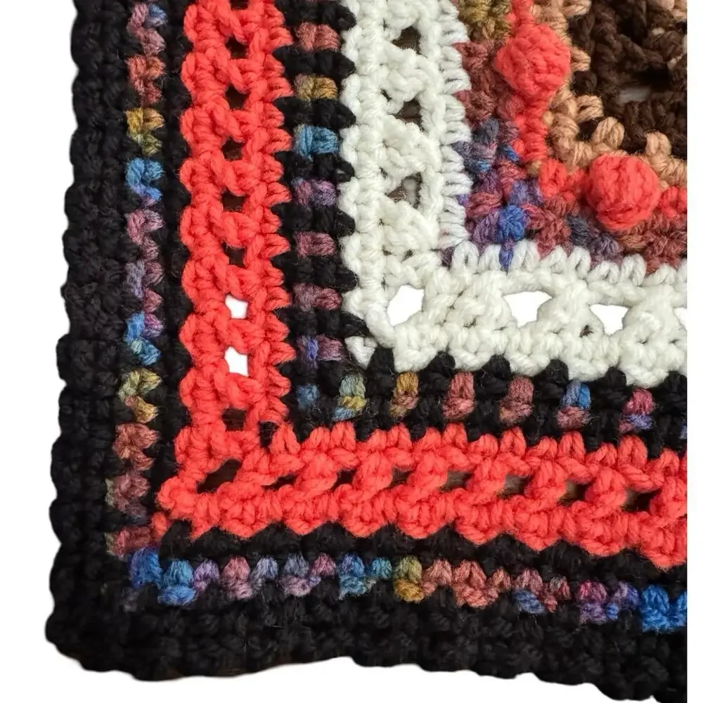 Handmade Crochet Afghan Granny Blanket Pride heavy stitch Boho Rainbow 58”x 60”